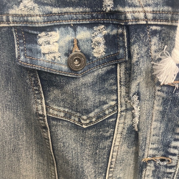 DENIM JACKET W BUTTON AND BUILT IN GREY SWEATSHIRT HOODIE!! size L - Picture 2 of 11